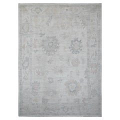 9'9 "x13'3" Blanc Afghan Angora Oushak Leaf Design Tapis d'Orient en laine noué à la main