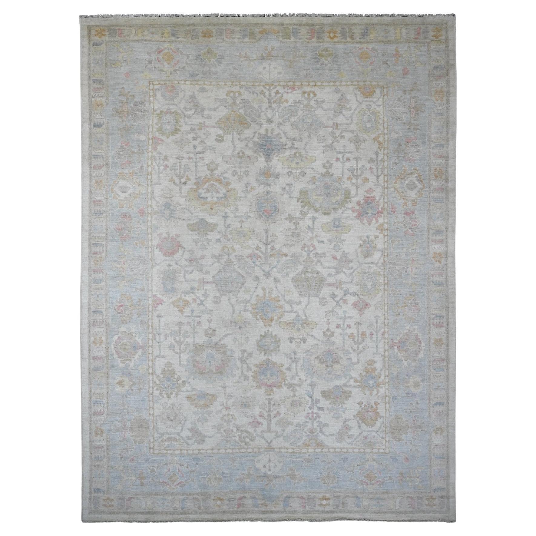 9'9"x13'3" White Hand Knotted Afghan Angora Oushak Pure Wool Oriental Rug