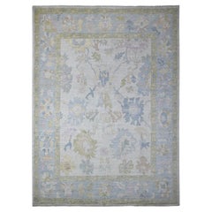 9'9"x13'4" Denim Blauer handgeknüpfter afghanischer Angora Oushak-Teppich aus Wolle mit natürlichen Farbstoffen