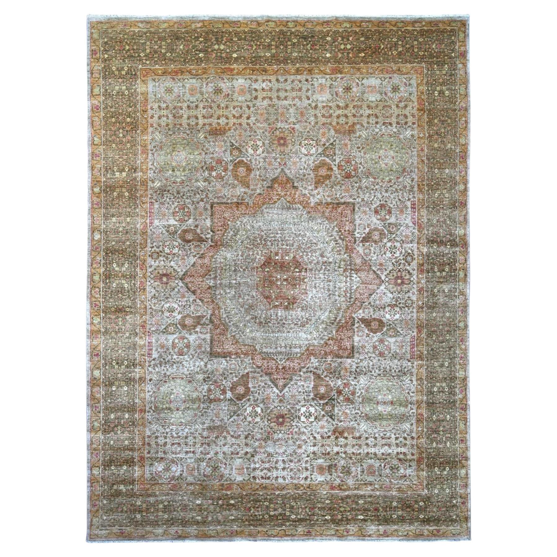 9'9"x13'4" Light Gray Hand Knotted 14th Century Mamluk Dynasty Pattern Wool Rug