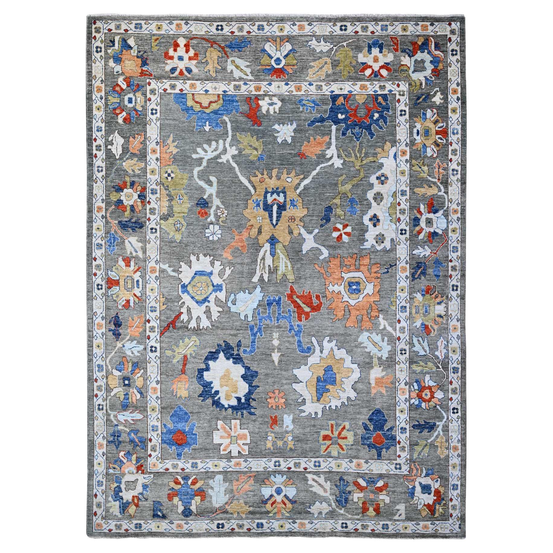 9'9 "x13'4" Vintage Gray Hand Knotsted Vegetable Dyes Angora Oushak Oriental Rug