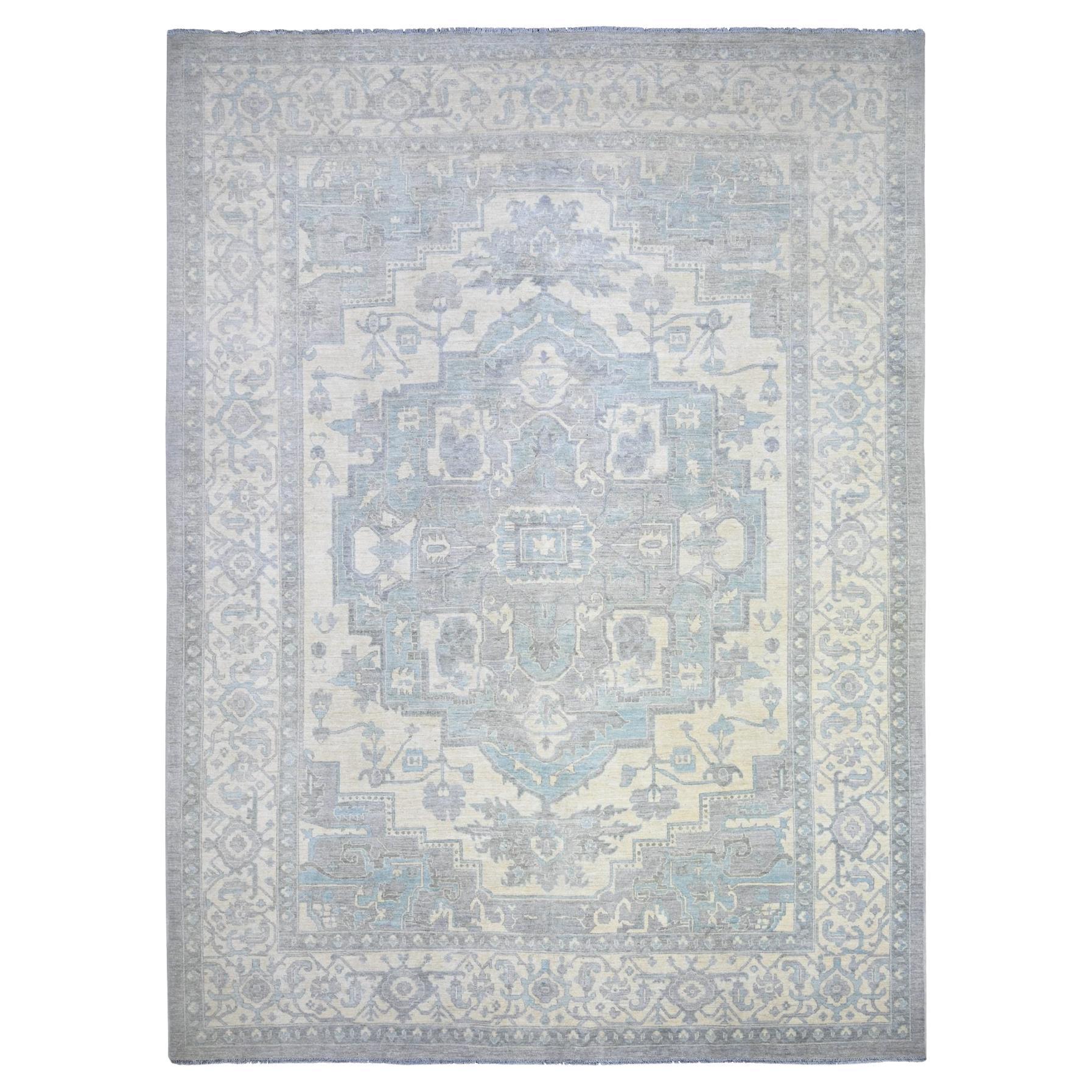 9'9"x13'5" Cadet Gray Extra Soft Wool Hand Knotted Finer Peshawar Rug