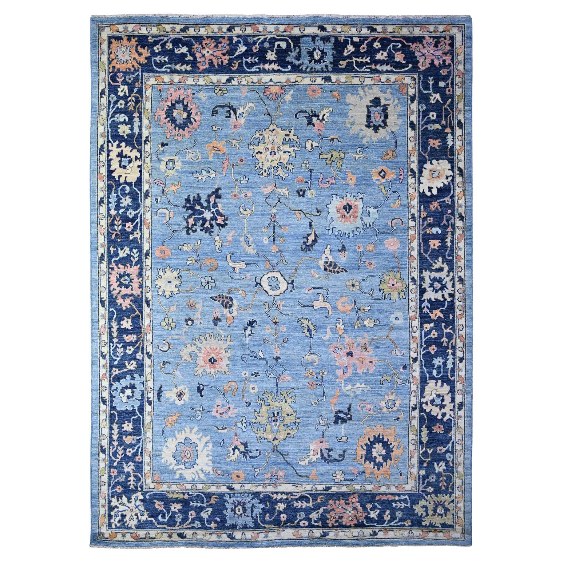 9'9 "x13'5" Azul Glauco Alfombra Anudada a Mano de Lana Afgana Angora Oushak