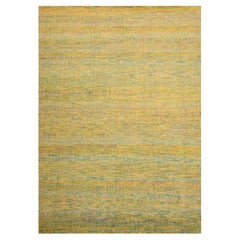 9'9 "x13'5" Alfombra anudada a mano de lana y seda sari con diseño moderno de hierba amarillo dorado