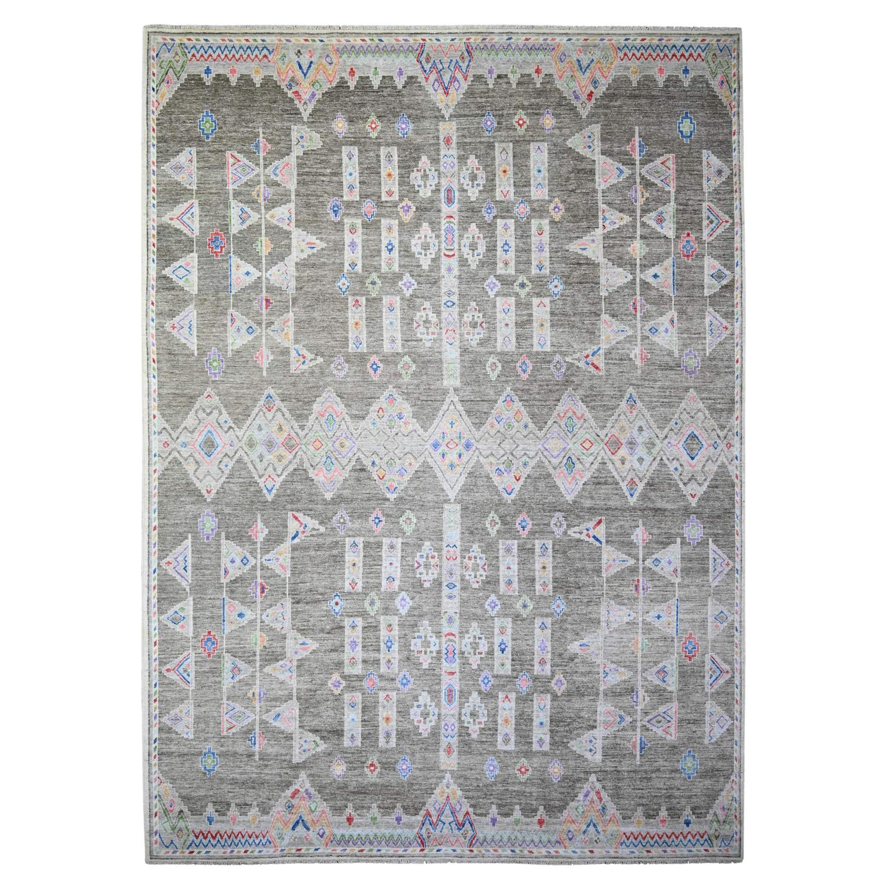 9'9"x13'6" Ash Gray Finer Peshawar 100% Wool Hand Knotted Oriental Rug