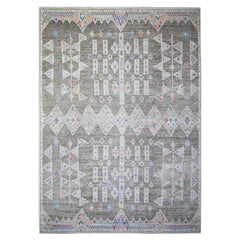 9'9"x13'6" Ash Gray Finer Peshawar 100% Wool Hand Knotted Oriental Rug