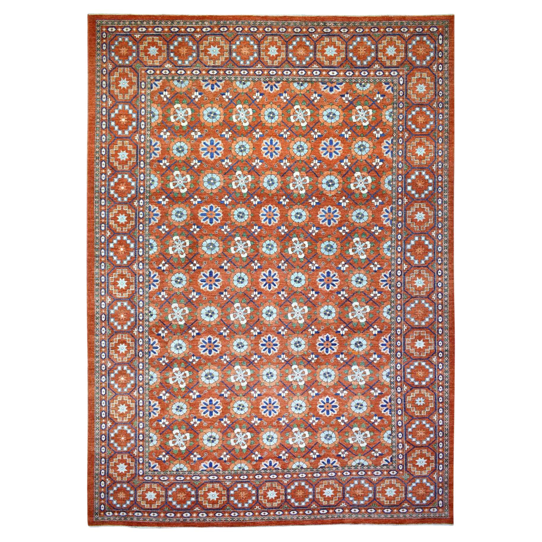 9'9 "x13'6" Arancione bruciato, Afghan Ersari, Tappeto orientale in morbida lana annodata a mano