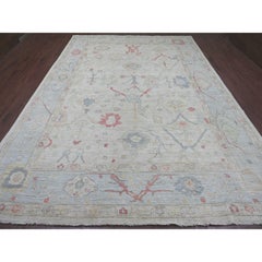 9'9 "x13'6" Grigio Afghan Angora Oushak All Over Leaf Design/One Tappeto di lana annodato a mano