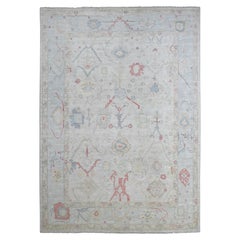 9'9 "x13'6" Grigio Afghan Angora Oushak All Over Leaf Design/One Tappeto di lana annodato a mano