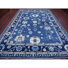 9'9"x13'7" Denim Blue Hand Knotted Angora Oushak Leaf Design Wool Oriental Rug