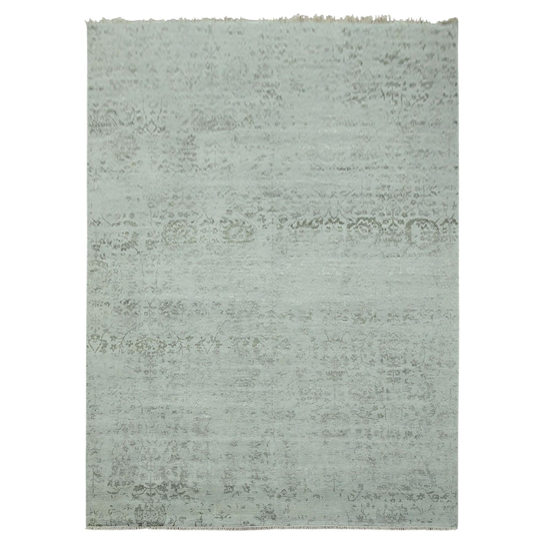9'9"x13'7" Gray, Hand Knotted Broken Persian Erased Vase Design Wool and Silk Ru For Sale