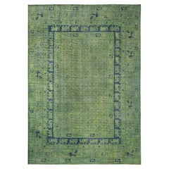 9'9"x13'8" Green Overdyed Peshawar with Pazyryk Design Hand Knotted Wool Rug
