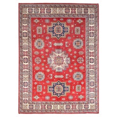 9'9"x13'8" Red Special Kazak Large Medallions Hand Knotted Wool Oriental Rug