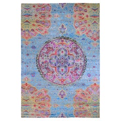 9'9"x13'8" Sari Silk and Textured Wool Colorful Maharaja Design Hand Knotted Rug