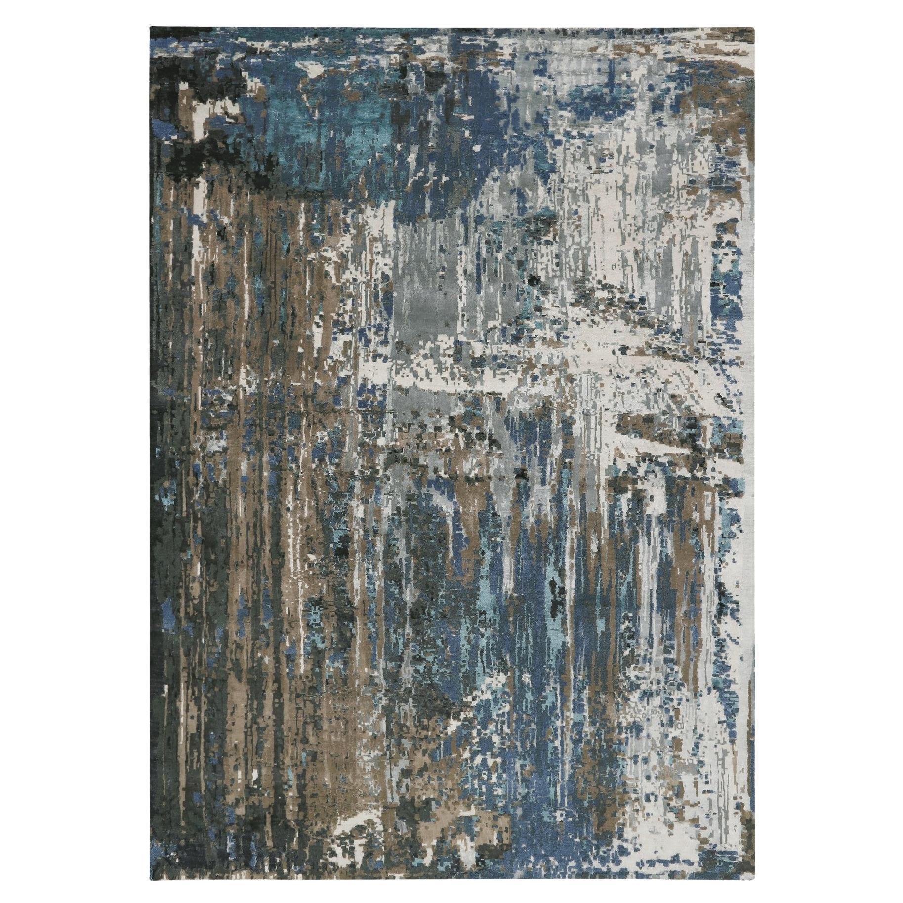 9'9"x'13'9" Blue Abstract Design Wool and Silk Hand Knotted Oriental Rug