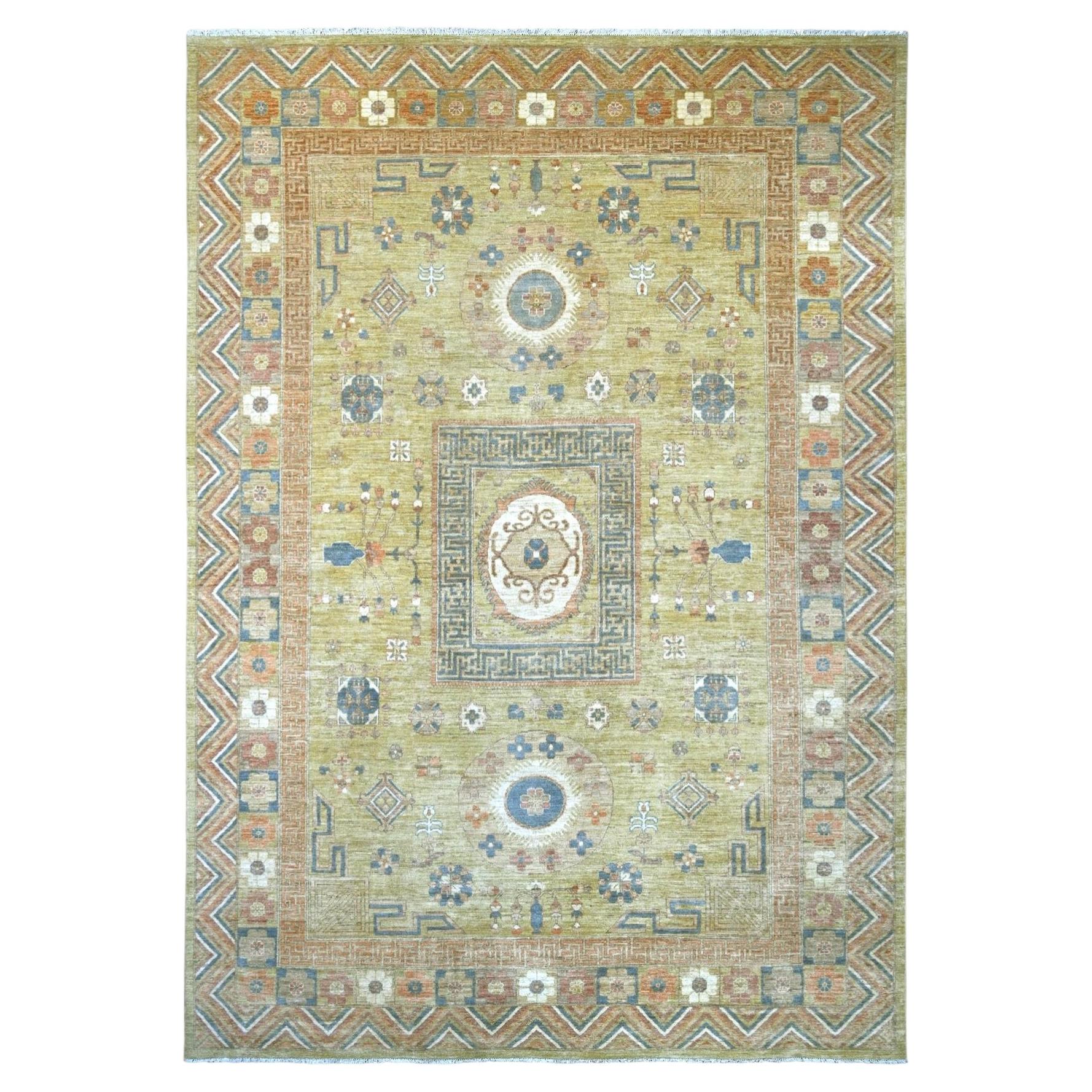 9'9"x13'9" Green Peshawar Khotan with Pomegranate Design Hand Knotted Wool Rug