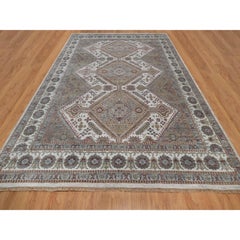 9'9"x13'9" Ivory Shiraz Reimagined Hand Knotted Natural Wool Oriental Rug