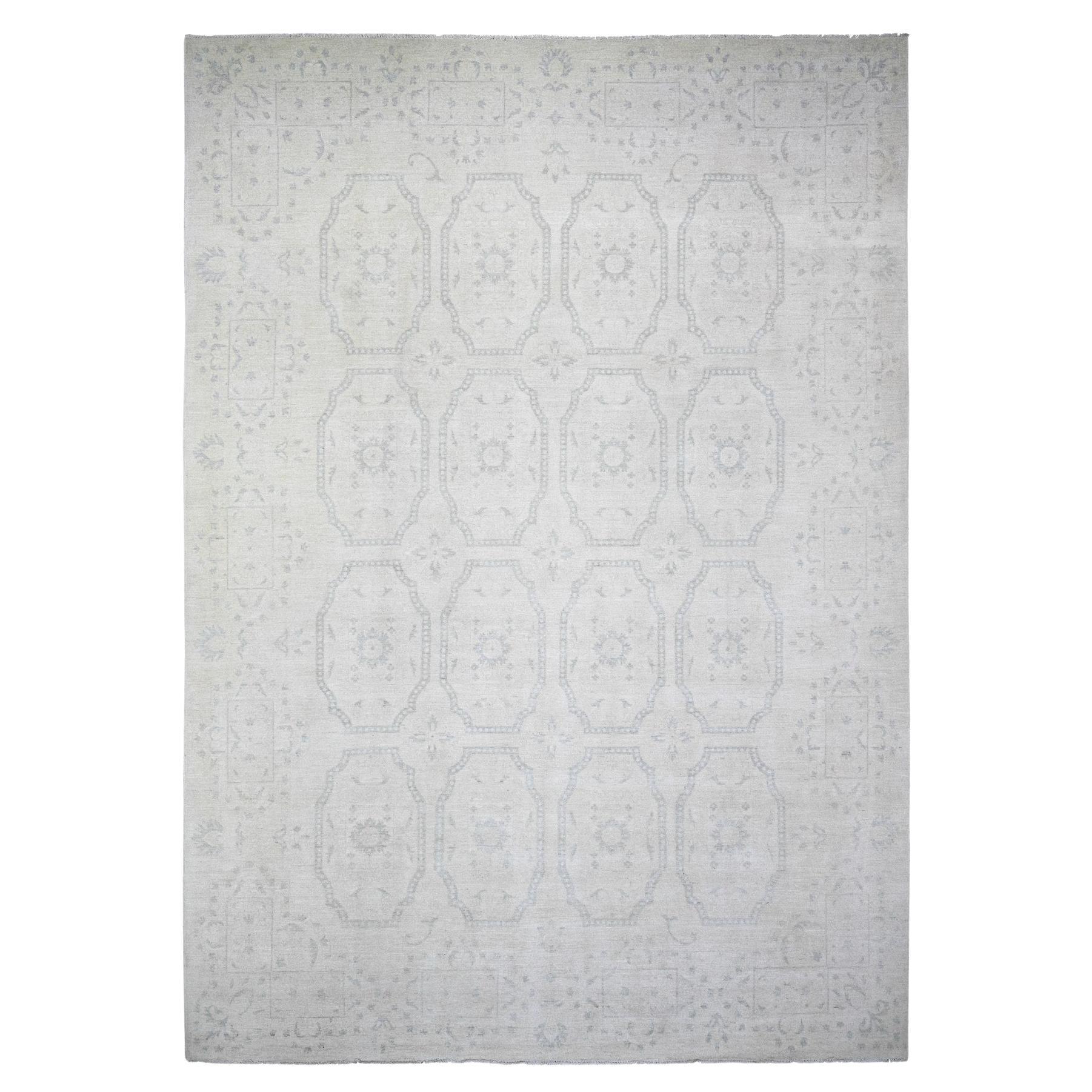 9'9 "x13'9" Elfenbein, White Wash Peshawar, weiche Wolle handgeknüpft Orientteppich im Angebot