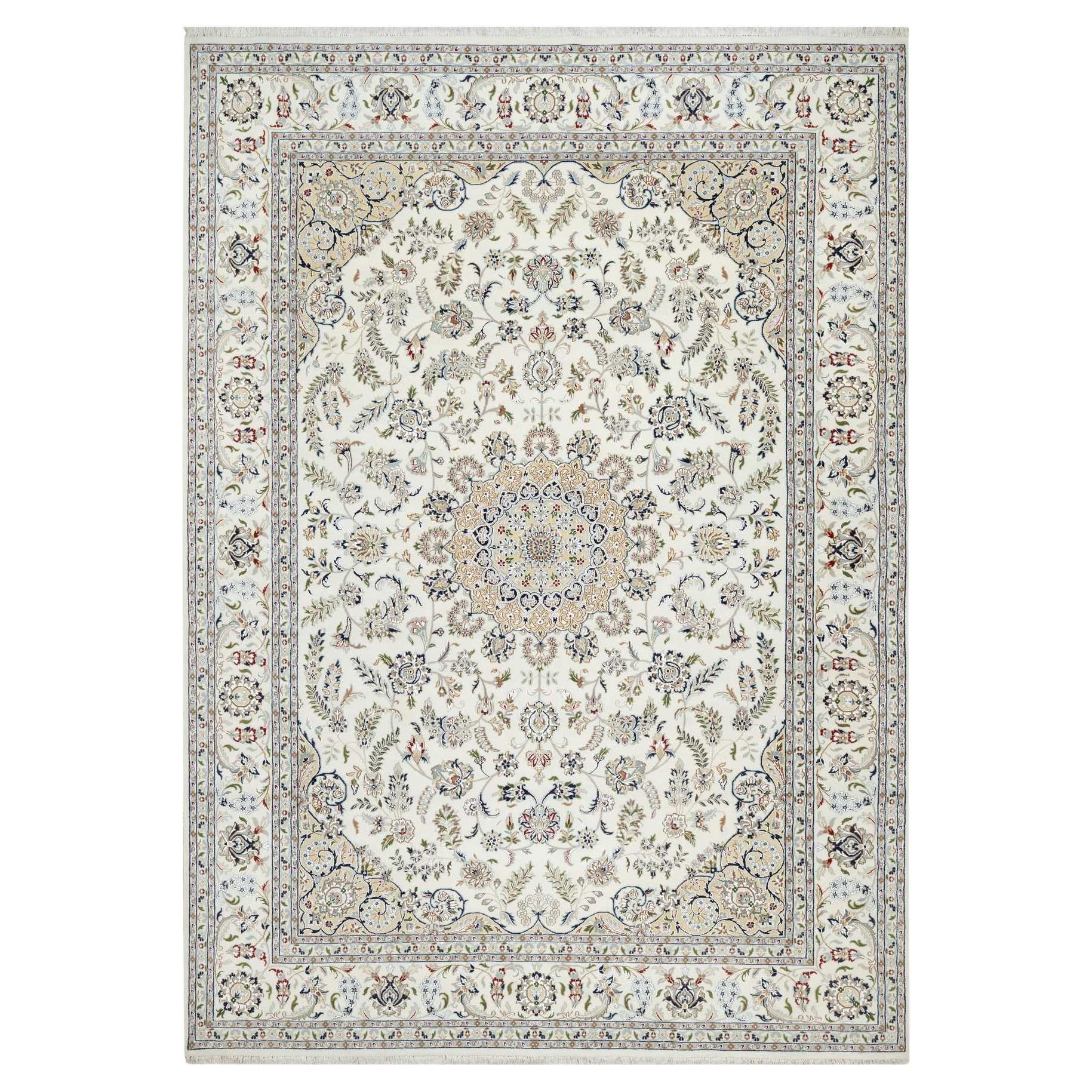 9'9"x13'9" Spring White, 250 KPSI, Nain Design, Wool and Silk Hand Knotted Rug