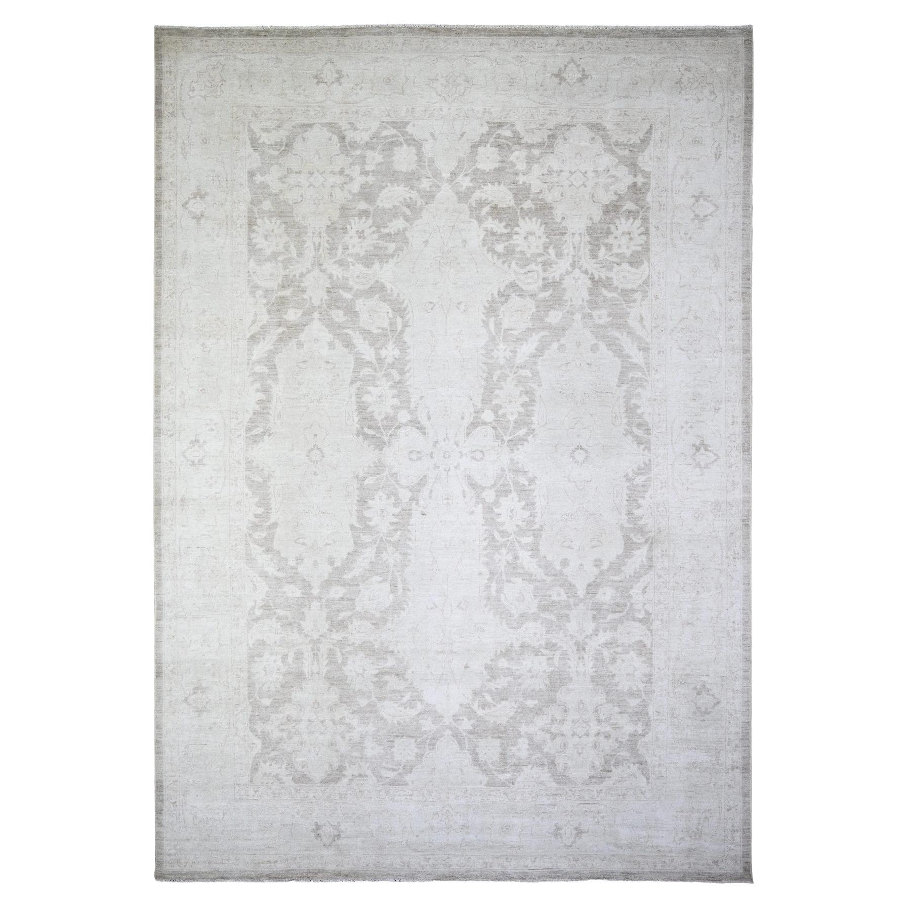 9'9"x14' Battleship Gray Soft Wool White Wash Peshawar Hand Knotted Oriental Rug