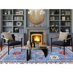 9'9"x14' Blue Kazak with Star Medallions Design Hand Knotted Wool Oriental Rug