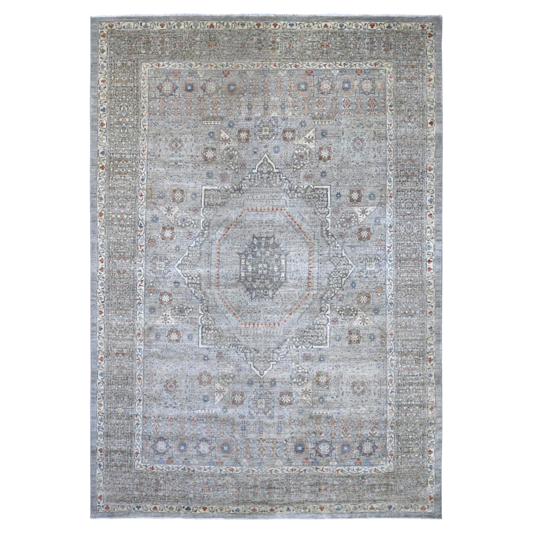 9'9"x14' Cloud Gray 14th Century Mamluk Dynasty Pattern Hand Knotted Wool Rug