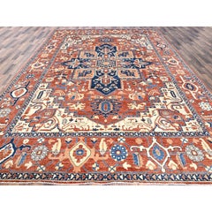 9'9"x14' Coral Red Peshawar Heriz Hand Knotted High Mountain Wool Oriental Rug