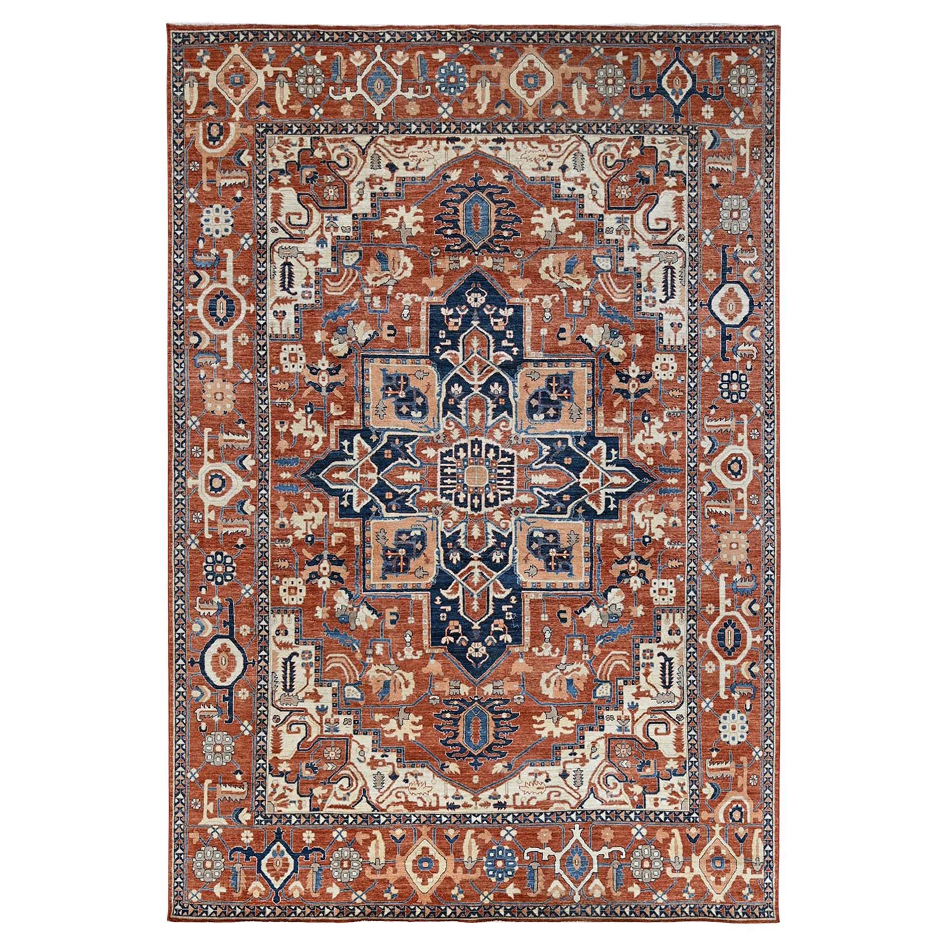 9'9 "x14' Korallenroter Peshawar Heriz Handgeknüpfter Hochgebirgs-Wollteppich Orientalischer Teppich