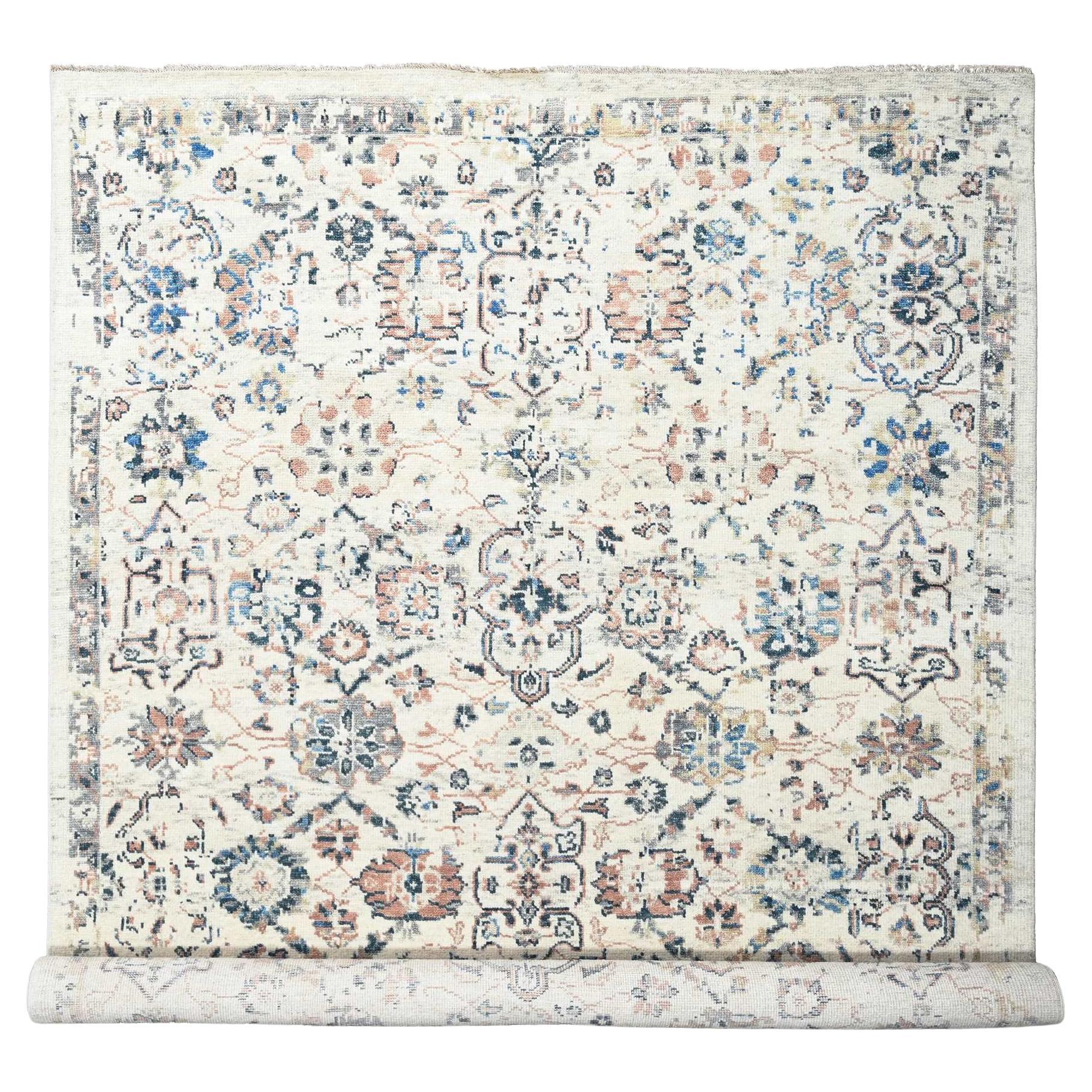 9'9 "x14' Ivoire Pure Laine Noué à la Main Supple Mahal Design Tapis d'Orient