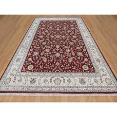 9'9"x14' Ruby Red Nain with Flower Pattern Hand Knotted Wool and Silk Rug