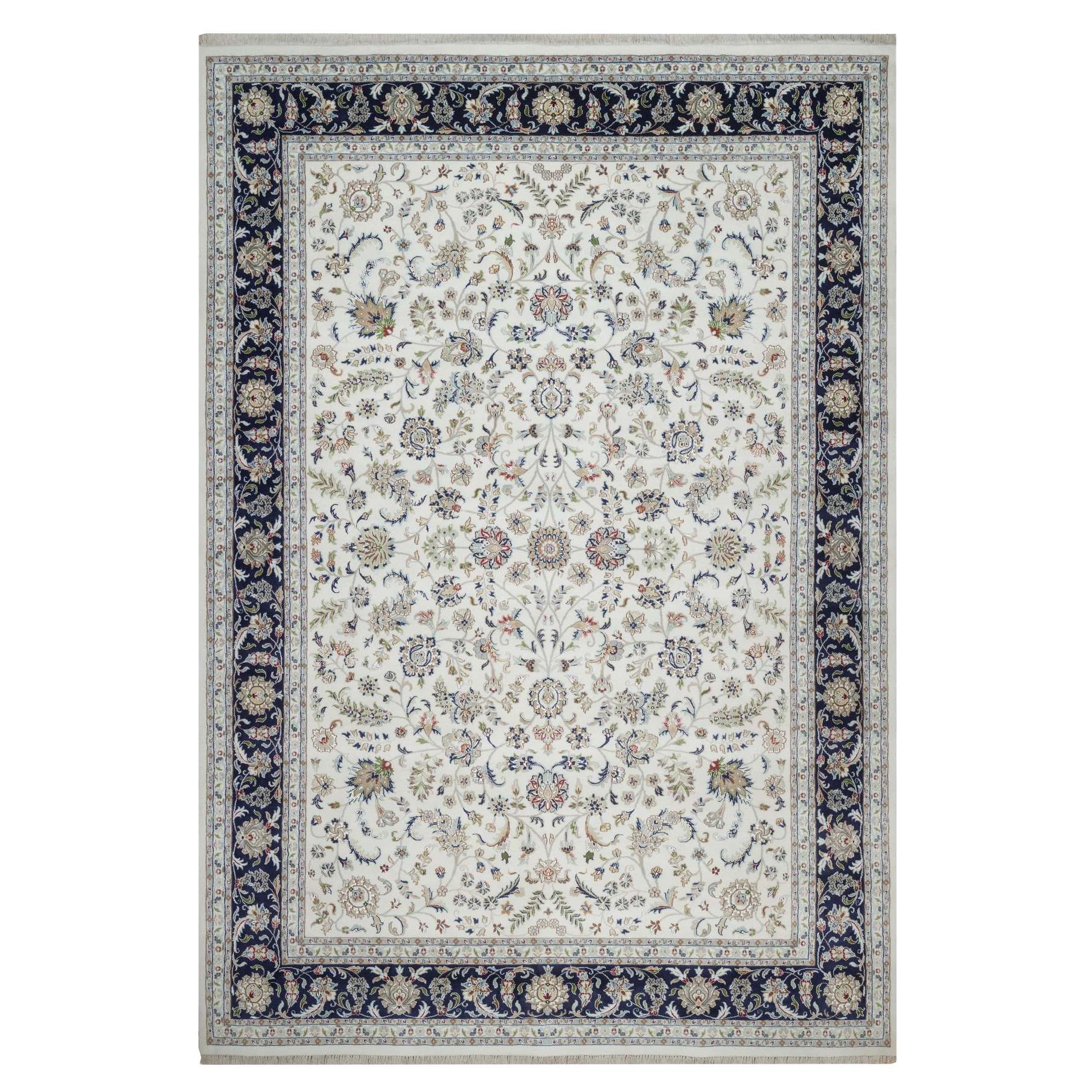 9
9"x14
1" Ivory Nain with All Over Design Hand Knotted Wool and Silk Rug