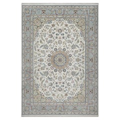 9'9"x14'1" Ivory Nain with Flower Medallion Design Hand Knotted Wool & Silk Rug