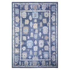 9'9 "x14'2" Alfombra de lana anudada a mano con diseño de hojas de angora afgana oushak en toda la superficie azul