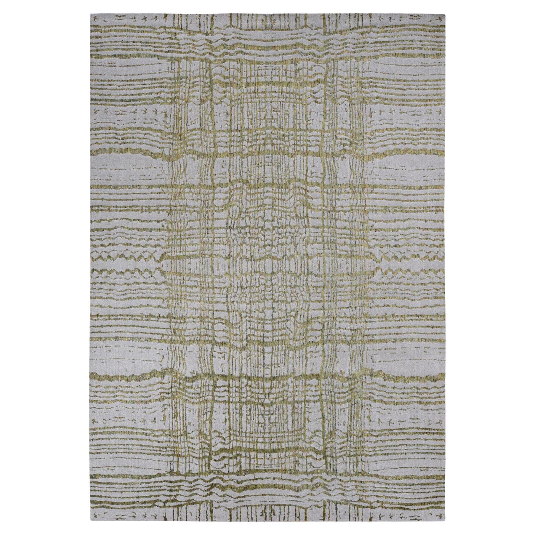 9
9 "x14
2" Flint Gray Modern Fine Jacquard Tappeto in lana e seta lavorato a mano