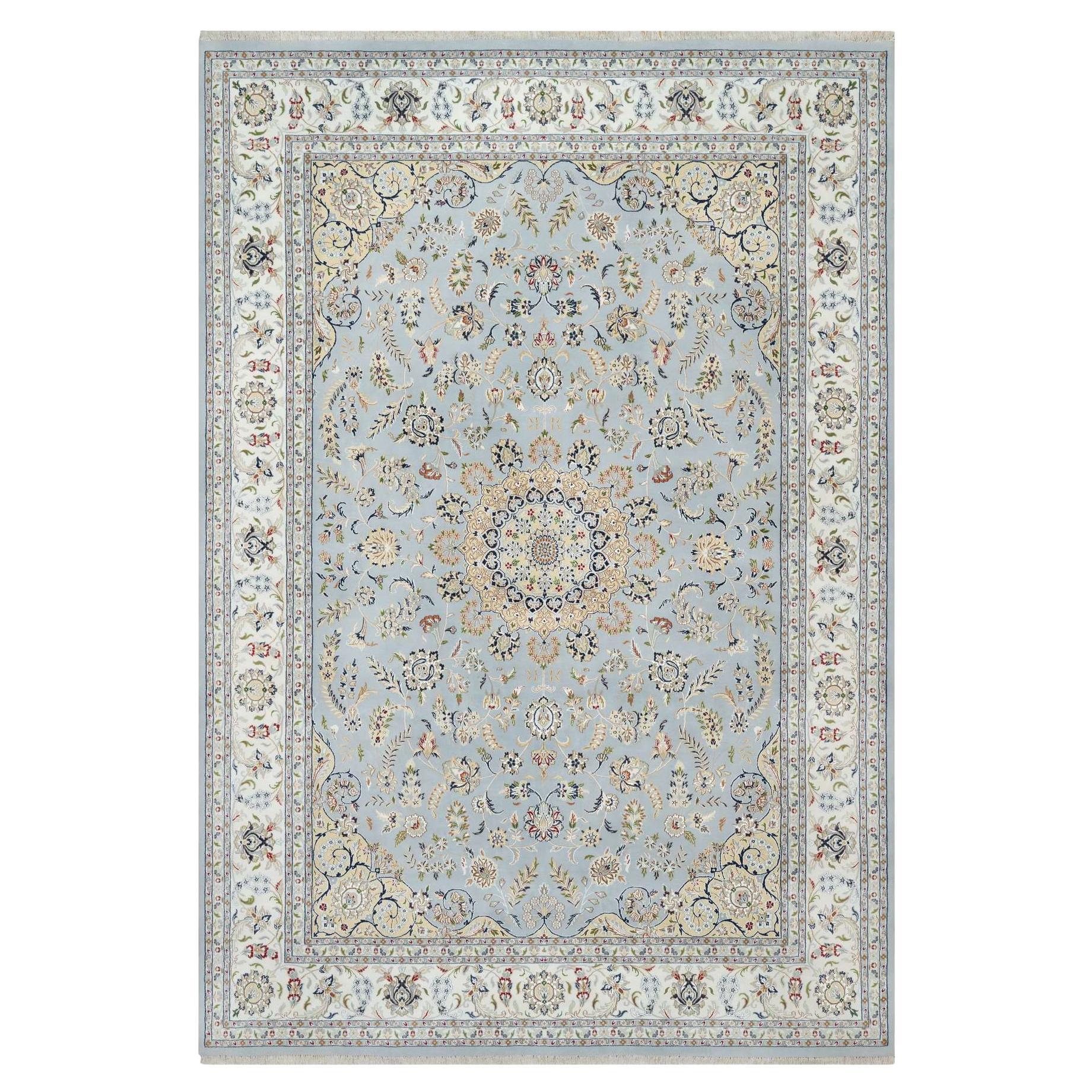9'9"x14'3" Beau Blue, Wool and Silk, Hand Knotted, Nain Design, 250 KPSI Rug