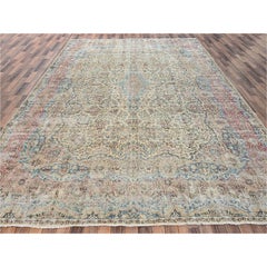 Tapis oriental en laine persan Lavar de Kerman, noué à la main, style antique, beige, 9'9" x 14'4"