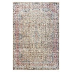 Tapis oriental en laine persan Lavar de Kerman, noué à la main, style antique, beige, 9'9" x 14'4"