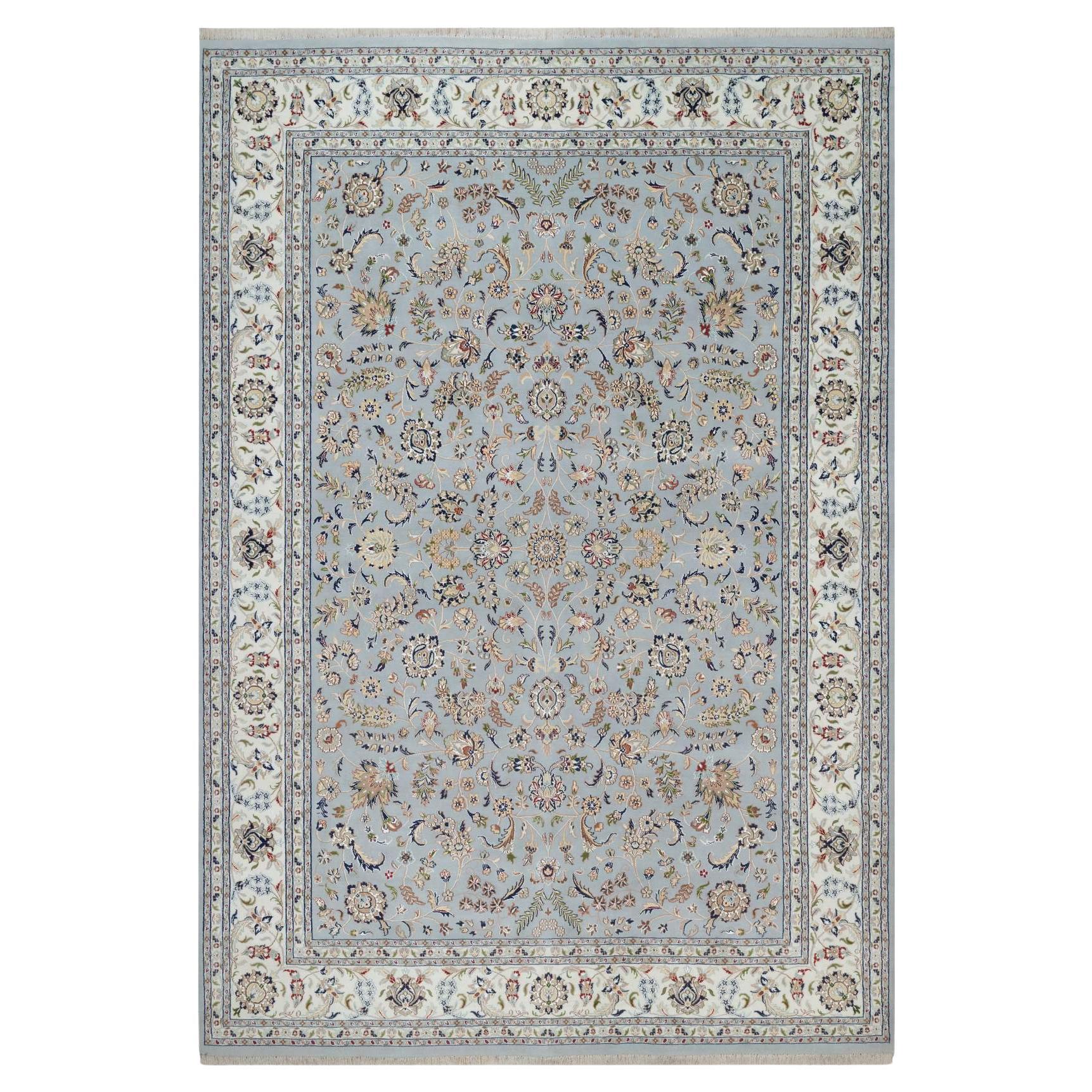 9
9"x14
4" Blue Hand Knotted Wool
Silk Nain with All Over Design Oriental Rug