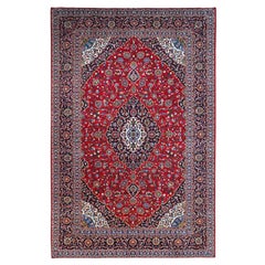 Tapis oriental persan Kashan rouge moutarde noué à la main 9'9"x15'8"