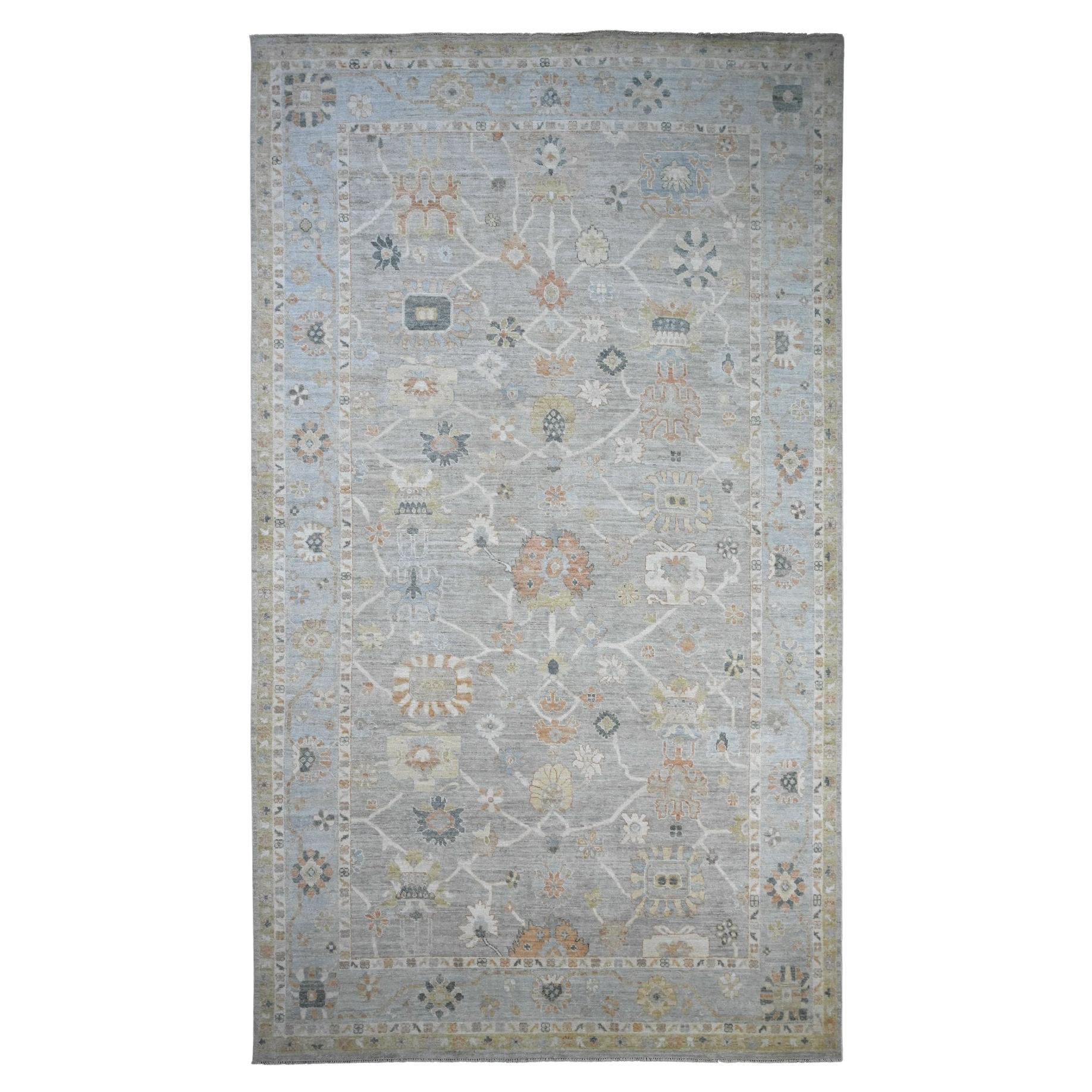 9'9"x17'3" Gray Afghan Angora Oushak Hand Knotted Wool Runner Oriental Rug