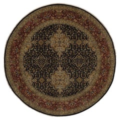 9'9 "x9'9" Noir Intricate Kashan Revival Tapis rond en laine néo-zélandaise noué à la main