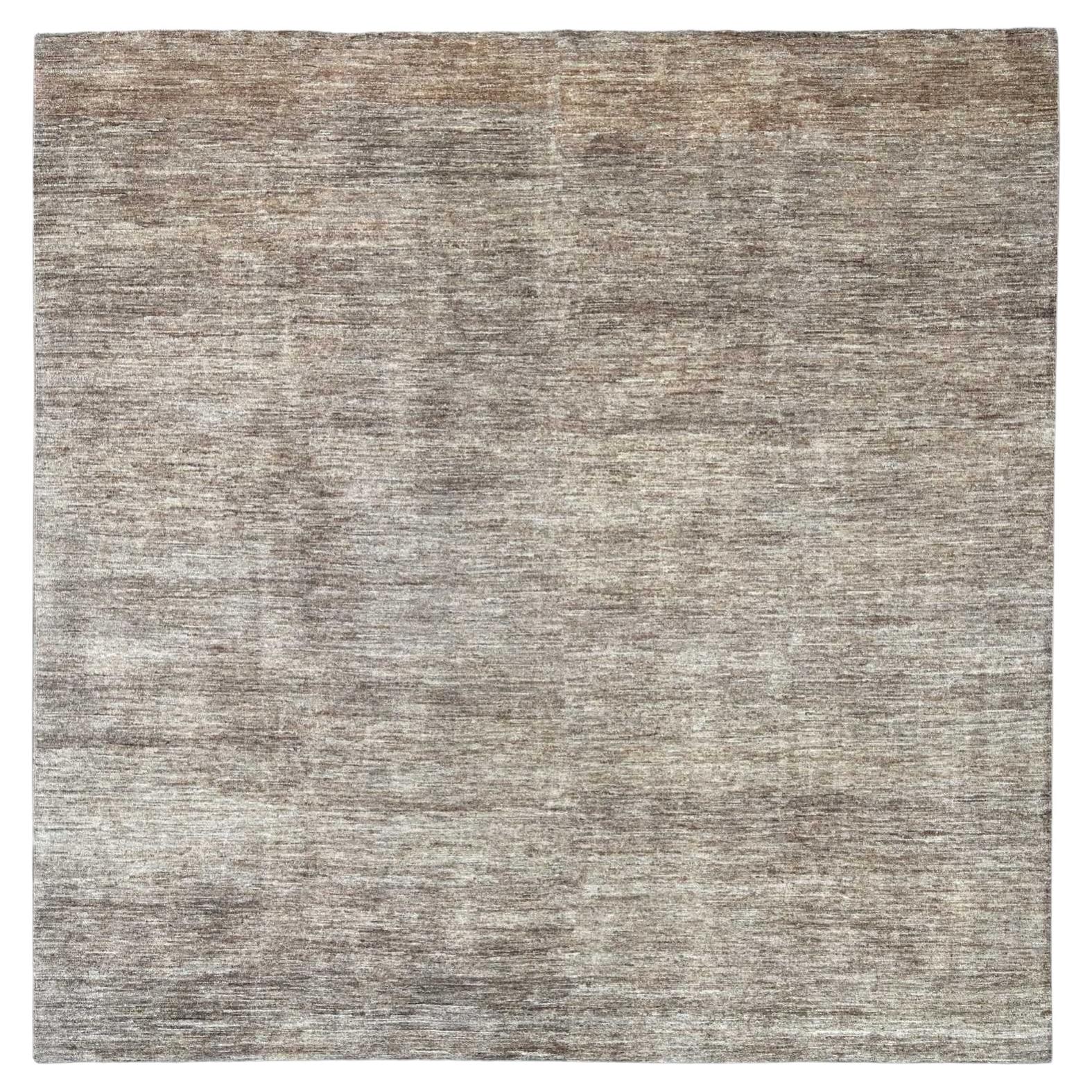 9'9"x9'9" Brown Plain Solid Pattern Hand Knotted Hand Spun Ghazni Wool Rug