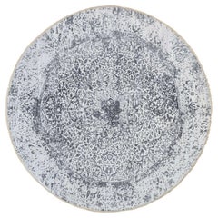 9'9 "x9'9" Gris, Erased Persian Design, laine et soie nouées à la main, tapis rond
