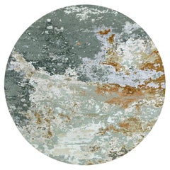 9'9 "x9'9" Tapis rond gris Persian Knot Design Abstract Pure Wool Hand Knotted