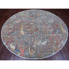 9'9 "x9'9" Gray Peshawar Birds of Paradise Design annodato a mano tutto in lana
