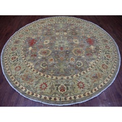 9'9 "x9'9" Grauer Peshawar mit Ziegler Mahal Design Handgeknüpfter Wollteppich rund