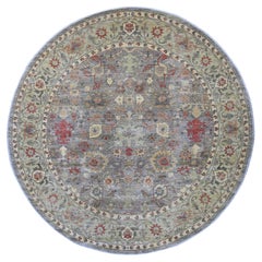 9'9 "x9'9" Grauer Peshawar mit Ziegler Mahal Design Handgeknüpfter Wollteppich rund