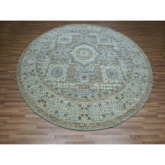 9'9"x9'9" Light Green Mamluk Design Pure Wool Hand Knotted Round Oriental Rug