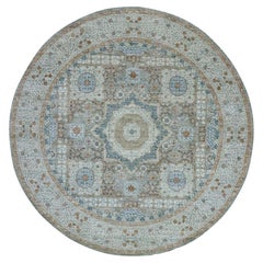 9'9"x9'9" Light Green Mamluk Design Pure Wool Hand Knotted Round Oriental Rug
