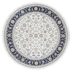 9'9"x9'9" White, Hand Knotted, Wool and Silk, Nain Design, 250 KPSI Round Rug